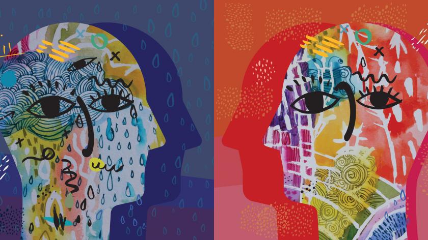 celebrating differences. Vectorised montage depicting sadness Vs happiness.